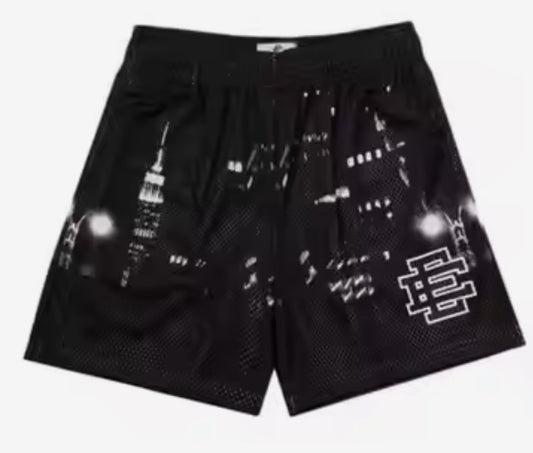 Black,and white city shorts.